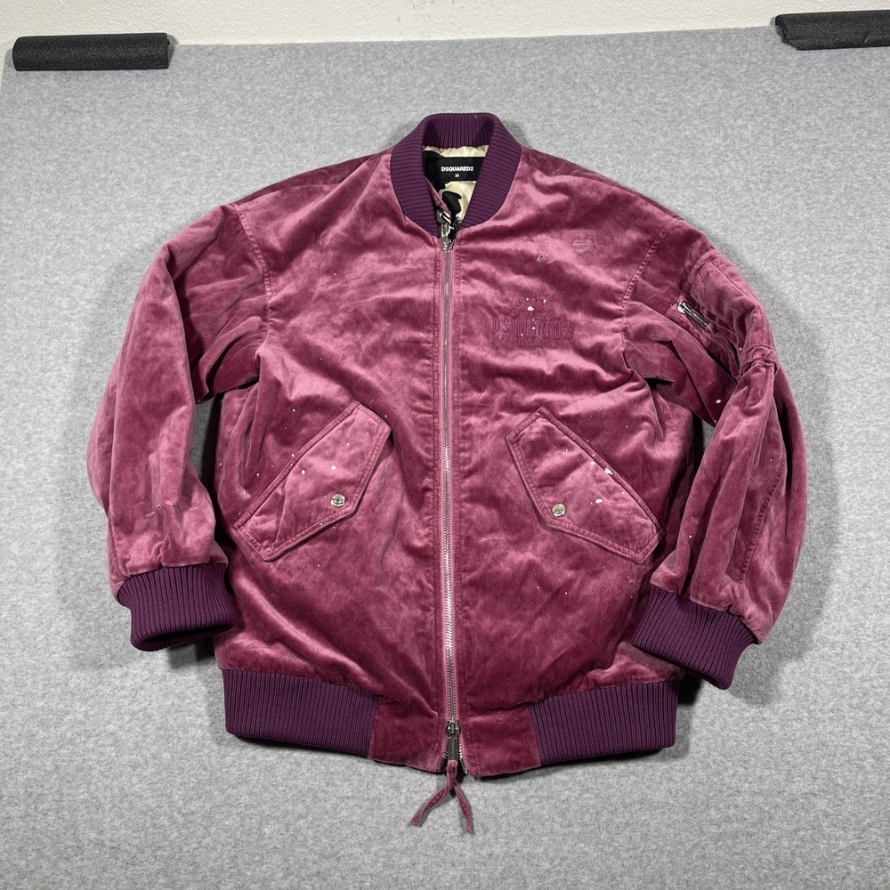 NWT Dsquared2 Women Sz 38 Oversized Zip Bomber Velvet Distressed Pink $1,660